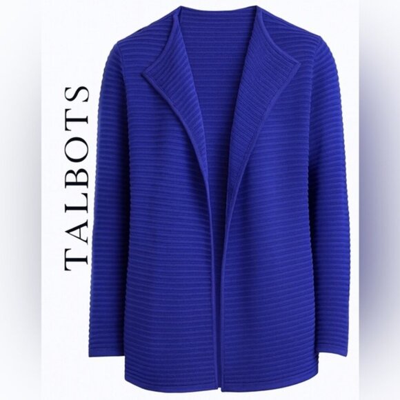 Talbots Women's Size S Blue Rib Knit Long Sleeve Semi Sheer Open Front Cardigan - Picture 2 of 15
